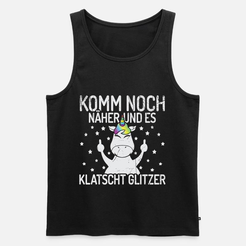 Mittelfinger Einhorn Sprüche Regenbogen - Männer Premium Bio Tank Top - Schwarz