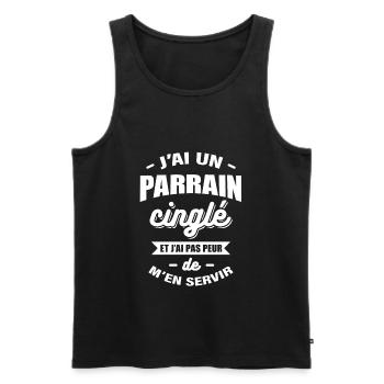 J'AI UN PARRAIN CINGLÉ - Débardeur bio Premium Homme - noir - Devant - Michal (187cm)