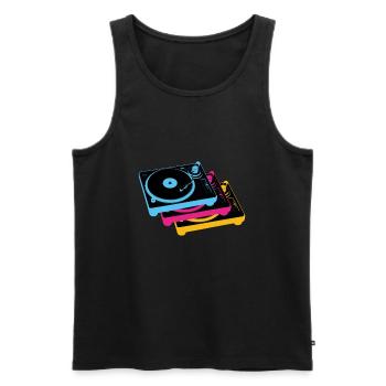 retro vintge oldschool vinyl records turntables - Men's Premium Organic Tank Top - black - Front - Michal (187cm)