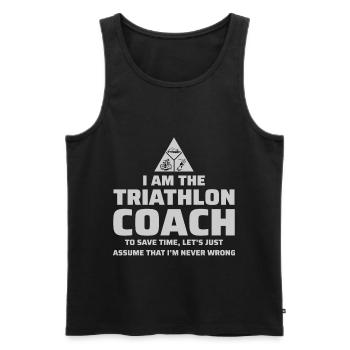 Swim Bike Run Triathlon Coach Drôle - Débardeur bio Premium Homme - noir - Devant - AI Model Male 178 light (178cm)
