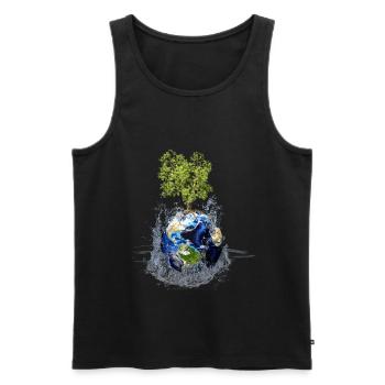 Globe avec arbre et éclaboussures d’eau - Débardeur bio Premium Homme - noir - Devant - AI Model Male 178 light (178cm)