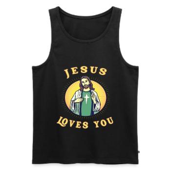 Jésus-Christ religion Bible jésus-poisson - Débardeur bio Premium Homme - noir - Devant - AI Model Male 178 light (178cm)