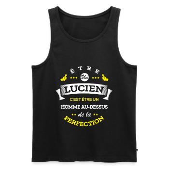 LUCIEN PARFAIT - NOM LUCIEN - Débardeur bio Premium Homme - noir - Devant - Michal (187cm)