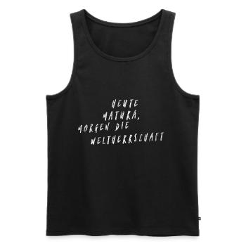 Heute Matura, morgen die Weltherrschaft - Männer Premium Bio Tank Top - Schwarz - Vorne - AI Model Male 178 light (178cm)