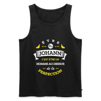 JOHANN PARFAIT - NOM JOHANN - Débardeur bio Premium Homme - noir - Devant - AI Model Male 178 light (178cm)
