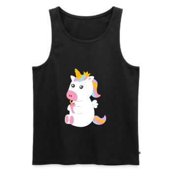 Licorne assise sucrée avec boisson - Débardeur bio Premium Homme - noir - Devant - Michal (187cm)
