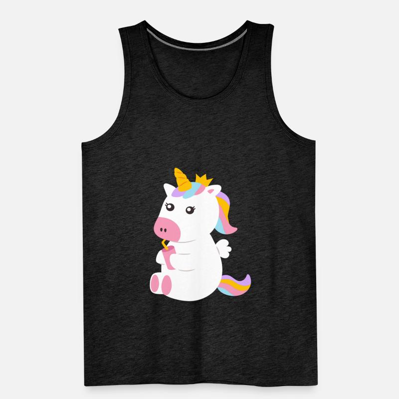 Süßes sitzendes Einhorn mit Getränk Männer Premium Bio Tank Top