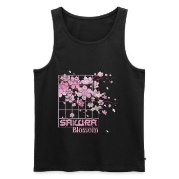 Cherry Blossoms Nature Symbol Pink - Men's Premium Organic Tank Top - black - Front - Michal (187cm)
