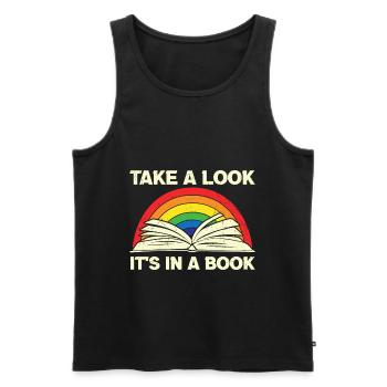 Lesen Zitat Werfen Sie einen Blick darauf, es ist in einem Buch Rainbow R - Männer Premium Bio Tank Top - Schwarz - Vorne - Michal (187cm)