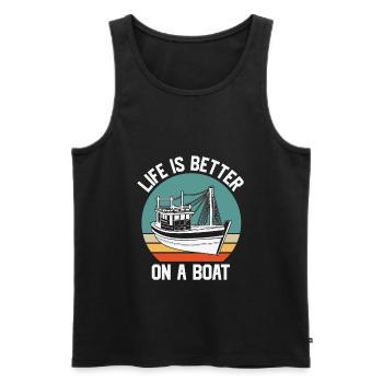 Citation de pêche La vie vintage est meilleure sur un bateau - Débardeur bio Premium Homme - noir - Devant - Michal (187cm)