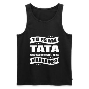 TATA VEUX TU ÊTRE MA MARRAINE ? - Débardeur bio Premium Homme - noir - Devant - Michal (187cm)