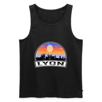 Lyon France Skyline Vintage Sunset Souvenir de Voyage - Débardeur bio Premium Homme - noir - Devant - AI Model Male 178 light (178cm)