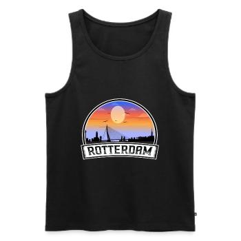 Rotterdam Pays-Bas Skyline Vintage Sunset Trave - Débardeur bio Premium Homme - noir - Devant - Michal (187cm)