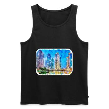 Shanghai Chine Aquarelle Sketch Illustration - Débardeur bio Premium Homme - noir - Devant - Michal (187cm)