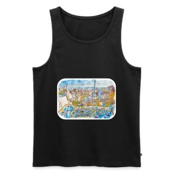 Barcelone Espagne Aquarelle Esquisse Dessin Dessiné - Débardeur bio Premium Homme - noir - Devant - Michal (187cm)