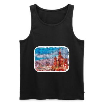 Moscou Russie Aquarelle Esquisse Dessin Dessiné - Débardeur bio Premium Homme - noir - Devant - Michal (187cm)