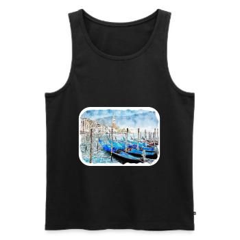 Venise Italie Aquarelle Esquisse Illustration - Débardeur bio Premium Homme - noir - Devant - Michal (187cm)