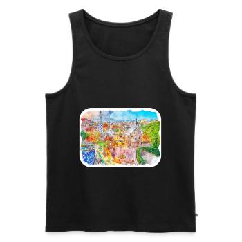 Barcelone Espagne Aquarelle Esquisse Dessinée Illustrati - Débardeur bio Premium Homme - noir - Devant - Michal (187cm)