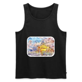 Australie Aquarelle Esquisse Dessinée à la Main Peinture - Débardeur bio Premium Homme - noir - Devant - Michal (187cm)