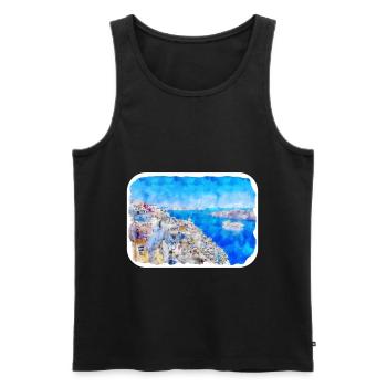 Santorin Grèce Aquarelle Esquisse Dessin Dessin - Débardeur bio Premium Homme - noir - Devant - Michal (187cm)