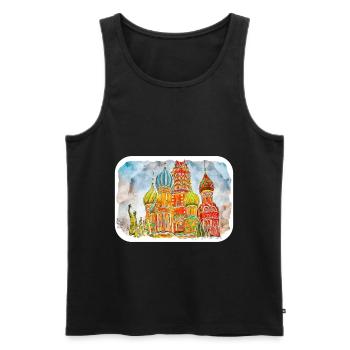 Moscou Russie Aquarelle Esquisse Dessinée Peinture - Débardeur bio Premium Homme - noir - Devant - Michal (187cm)