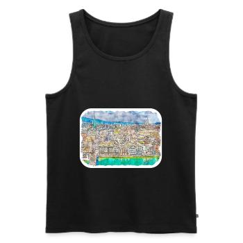 Zurich Suisse Aquarelle Esquisse Dessinée Paintin - Débardeur bio Premium Homme - noir - Devant - Michal (187cm)