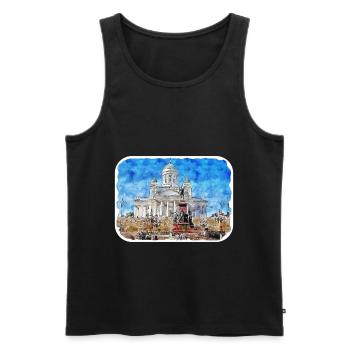 Helsinki Finlande Aquarelle Sketch Illustration - Débardeur bio Premium Homme - noir - Devant - Michal (187cm)