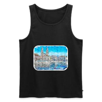 Zurich Suisse Aquarelle Sketch Illustration - Débardeur bio Premium Homme - noir - Devant - Michal (187cm)