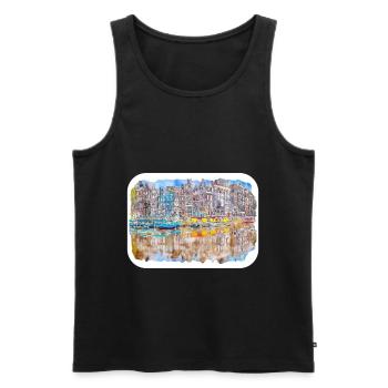 Amsterdam Netherlands Watercolor Sketch Painting - Men's Premium Organic Tank Top - black - Front - Michal (187cm)