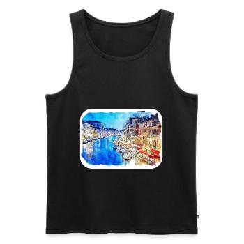 Venise Italie Aquarelle Esquisse Illustration - Débardeur bio Premium Homme - noir - Devant - Michal (187cm)