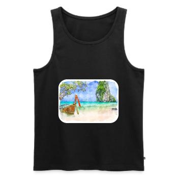Thaïlande Aquarelle Esquisse Dessinée à la Main Illustration - Débardeur bio Premium Homme - noir - Devant - Michal (187cm)