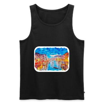 Venise Italie Aquarelle Esquisse Illustration - Débardeur bio Premium Homme - noir - Devant - Michal (187cm)