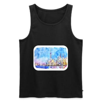 Shanghai Chine Aquarelle Esquisse Dessin Dessiné - Débardeur bio Premium Homme - noir - Devant - Michal (187cm)