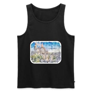Roumanie Landmark Aquarelle Esquisse Dessin de peinture - Débardeur bio Premium Homme - noir - Devant - Michal (187cm)