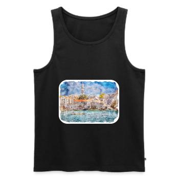 Montenegro Landmark Watercolor Sketch Illustration - Men's Premium Organic Tank Top - black - Front - Michal (187cm)