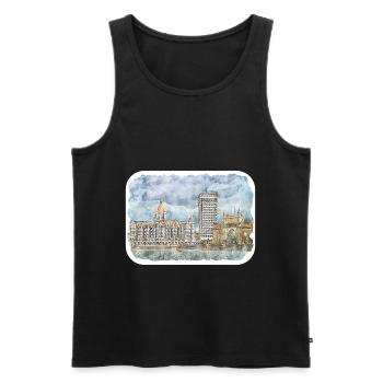 Mumbai India Watercolor Sketch Drawn Painting - Men's Premium Organic Tank Top - black - Front - AI Model Male 178 light (178cm)