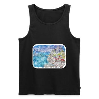Norwegen, Aquarell, Skizze, Hand, Gezeichnet, Illustration - Männer Premium Bio Tank Top - Schwarz - Vorne - Michal (187cm)