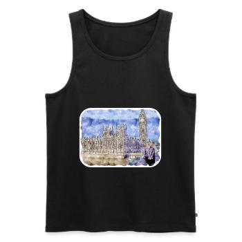 Uk Landmark Watercolor Sketch Painting Illustratio - Men's Premium Organic Tank Top - black - Front - Michal (187cm)