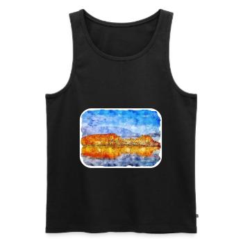 Australie Aquarelle Esquisse Dessinée à la Main Peinture - Débardeur bio Premium Homme - noir - Devant - Michal (187cm)