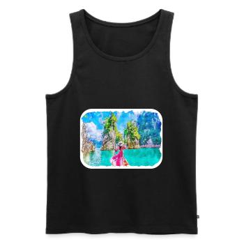 Thaïlande Aquarelle Esquisse Dessinée à la Main Illustration - Débardeur bio Premium Homme - noir - Devant - Michal (187cm)
