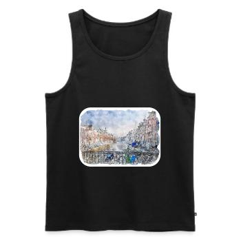Amsterdam Pays-Bas Aquarelle Esquisse Dessinée Douleur - Débardeur bio Premium Homme - noir - Devant - Michal (187cm)