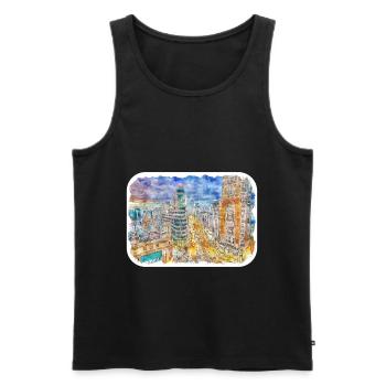 Madrid Espagne Aquarelle Esquisse Peinture Dessin - Débardeur bio Premium Homme - noir - Devant - AI Model Male 178 light (178cm)
