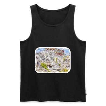 India Landmark Watercolor Sketch Paint Illustratio - Men's Premium Organic Tank Top - black - Front - AI Model Male 178 light (178cm)