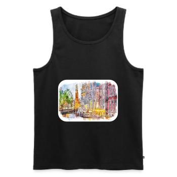 Amsterdam Netherlands Watercolor Sketch Drawing - Men's Premium Organic Tank Top - black - Front - Michal (187cm)