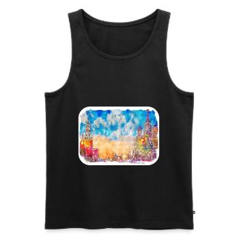 Moscou Russie Aquarelle Esquisse Dessin Dessiné - Débardeur bio Premium Homme - noir - Devant - Michal (187cm)