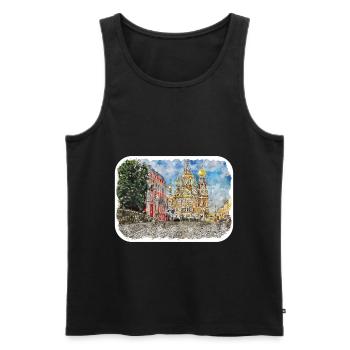 Saint-Pétersbourg Russie Aquarelle Esquisse Dessinée Drawi - Débardeur bio Premium Homme - noir - Devant - Michal (187cm)