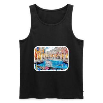 Venise Italie Aquarelle Esquisse Illustration - Débardeur bio Premium Homme - noir - Devant - Michal (187cm)
