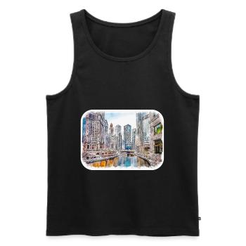 Chicago USA Watercolor Sketch Drawn Illustration - Men's Premium Organic Tank Top - black - Front - Michal (187cm)