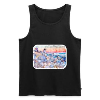 Santorin Grèce Aquarelle Esquisse Dessinée Illustrat - Débardeur bio Premium Homme - noir - Devant - Michal (187cm)