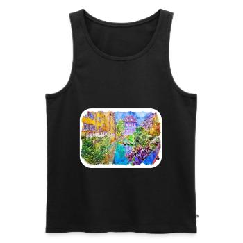 Venise Italie Aquarelle Esquisse Illustration - Débardeur bio Premium Homme - noir - Devant - Michal (187cm)